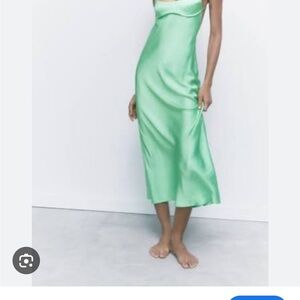 Elegant Green Zara Satin Dress